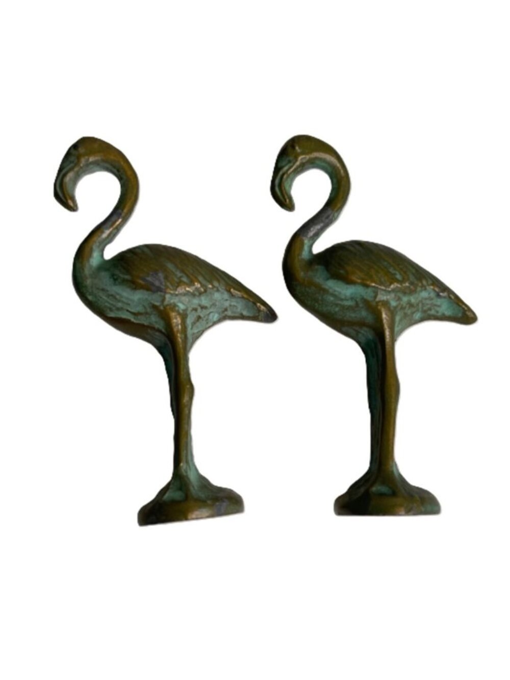 Vintage Solid Brass Flamingo Figurines Pair 3.5" Heavy Mid Century MCM Decor